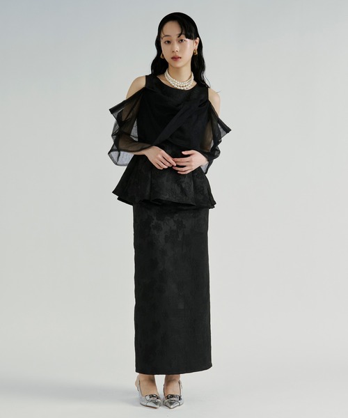 Ezick（エジック）の「Jacquard Cross Tulle Setup Dress/ジャガードクロスチュールセットアップドレス【2点セット】（ドレス・レディース・ネイビー/ブラック・FREE）」の18枚目の写真