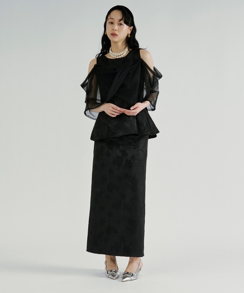 Ezick（エジック）の「Jacquard Cross Tulle Setup Dress/ジャガードクロスチュールセットアップドレス【2点セット】（ドレス・レディース・ネイビー/ブラック・FREE）」の19枚目の写真