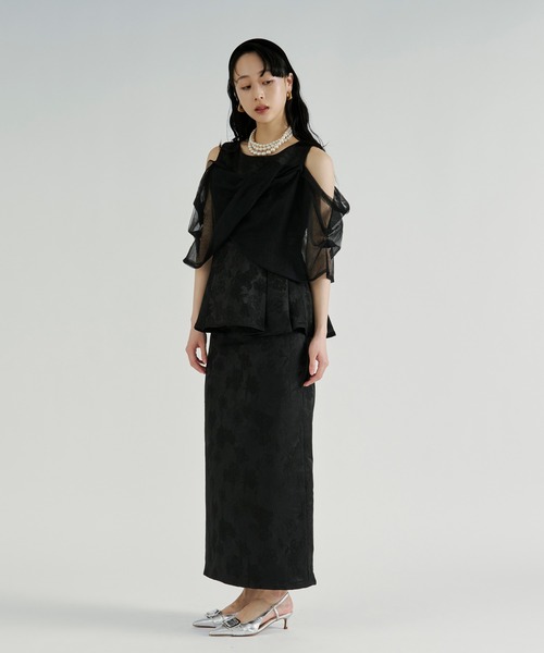 Ezick（エジック）の「Jacquard Cross Tulle Setup Dress/ジャガードクロスチュールセットアップドレス【2点セット】（ドレス・レディース・ネイビー/ブラック・FREE）」の20枚目の写真