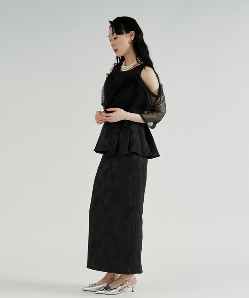 Ezick（エジック）の「Jacquard Cross Tulle Setup Dress/ジャガードクロスチュールセットアップドレス【2点セット】（ドレス・レディース・ネイビー/ブラック・FREE）」の21枚目の写真