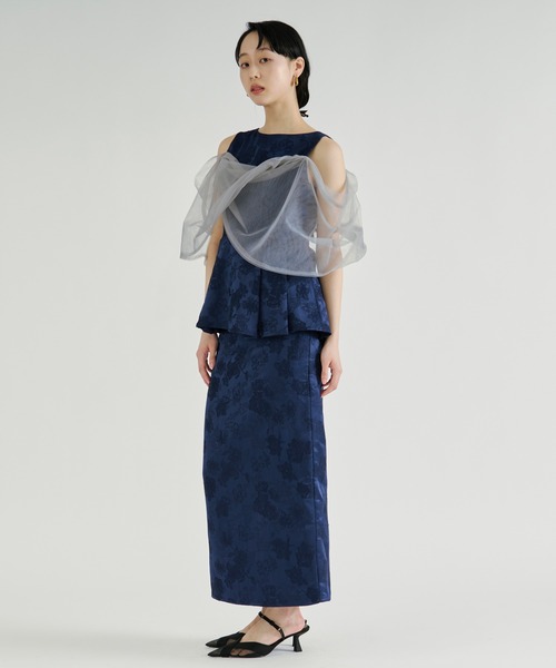 Ezick（エジック）の「Jacquard Cross Tulle Setup Dress/ジャガードクロスチュールセットアップドレス【2点セット】（ドレス・レディース・ネイビー/ブラック・FREE）」の10枚目の写真