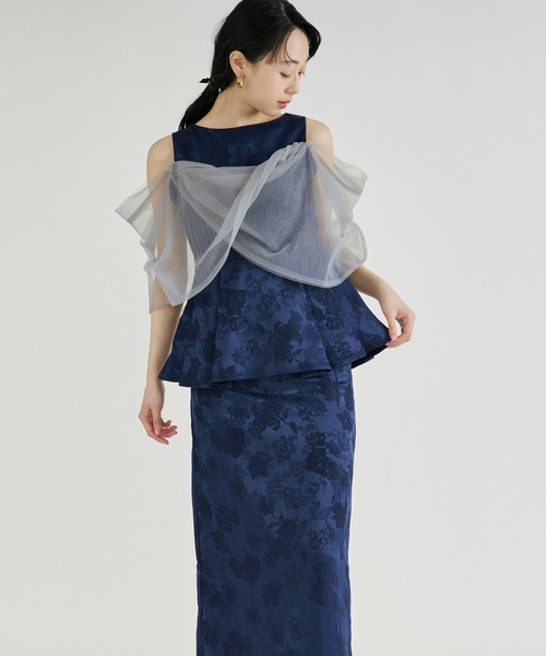 Ezick（エジック）の「Jacquard Cross Tulle Setup Dress/ジャガードクロスチュールセットアップドレス【2点セット】（ドレス・レディース・ネイビー/ブラック・FREE）」の12枚目の写真