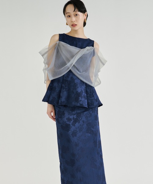 Ezick（エジック）の「Jacquard Cross Tulle Setup Dress/ジャガードクロスチュールセットアップドレス【2点セット】（ドレス・レディース・ネイビー/ブラック・FREE）」の13枚目の写真