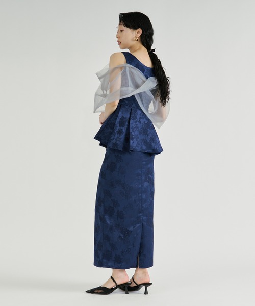 Ezick（エジック）の「Jacquard Cross Tulle Setup Dress/ジャガードクロスチュールセットアップドレス【2点セット】（ドレス・レディース・ネイビー/ブラック・FREE）」の11枚目の写真