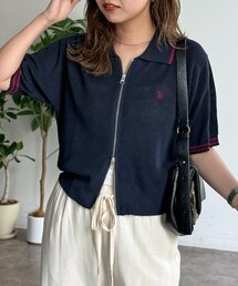 襟付きジップ半袖カーディガン