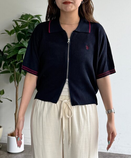 U.S. POLO ASSN.（ユーエスポロアッスン）の「襟付きジップ半袖カーディガン（カーディガン/ボレロ・レディース・レッド/グレー/ネイビー/アイボリー・FREE）」の15枚目の写真