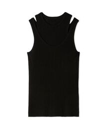 リブニット」に該当するタンクトップ（ブラック/黒色系）ファッション