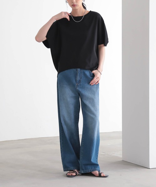 for/c(フォーシー)の「トルココットンコクーンドルマントップス【サスティナブル】(Tシャツ/カットソー・レディース・オフホワイト/ブラック・M/L)」の17枚目の写真
