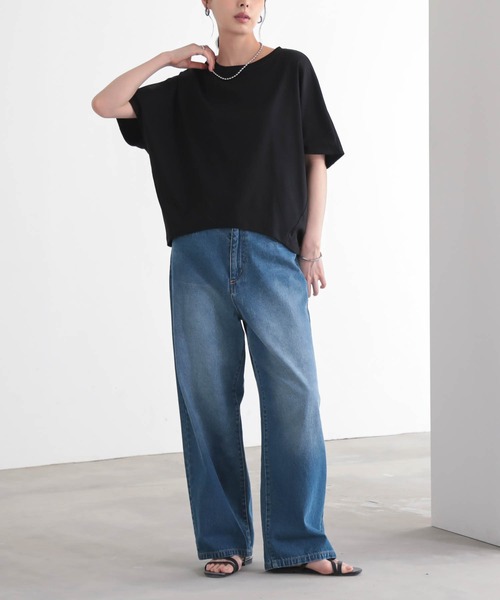 for/c(フォーシー)の「トルココットンコクーンドルマントップス【サスティナブル】(Tシャツ/カットソー・レディース・オフホワイト/ブラック・M/L)」の19枚目の写真