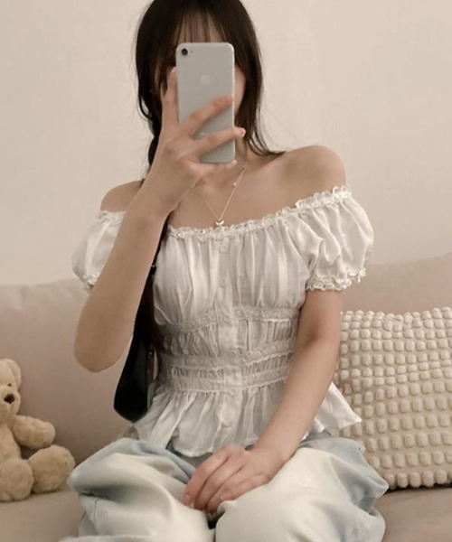 semplice（センプリチェ）の「ブラウス【韓国ファッション】（シャツ/ブラウス・レディース・ピンク/ホワイト・F）」の5枚目の写真