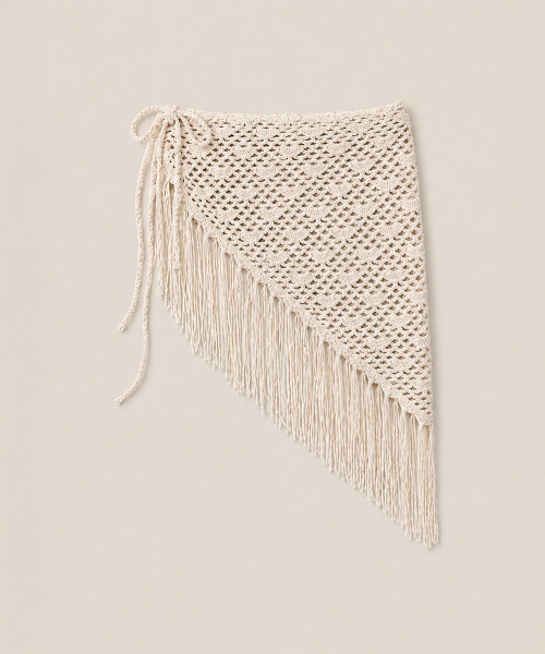 320SHOWROOM(320ショールーム)の「Crochet Asymmetric Fringe Wrap Skirt(スカート・レディース・ベージュ・FREE)」の2枚目の写真