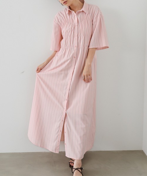 Bab(バブ)の「【再登場・選べるサイズ展開】ビスチェ風シャツワンピース(シャツワンピース・レディース・ブルー/アイボリー/ピンク・M/S)」の3枚目の写真