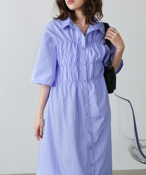 Bab(バブ)の「【再登場・選べるサイズ展開】ビスチェ風シャツワンピース(シャツワンピース・レディース・ブルー/アイボリー/ピンク・M/S)」の2枚目の写真