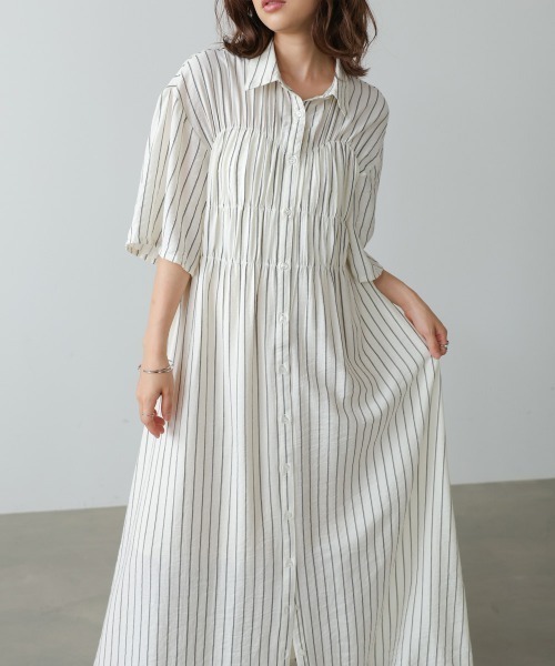 Bab(バブ)の「【再登場・選べるサイズ展開】ビスチェ風シャツワンピース(シャツワンピース・レディース・ブルー/アイボリー/ピンク・M/S)」の1枚目の写真