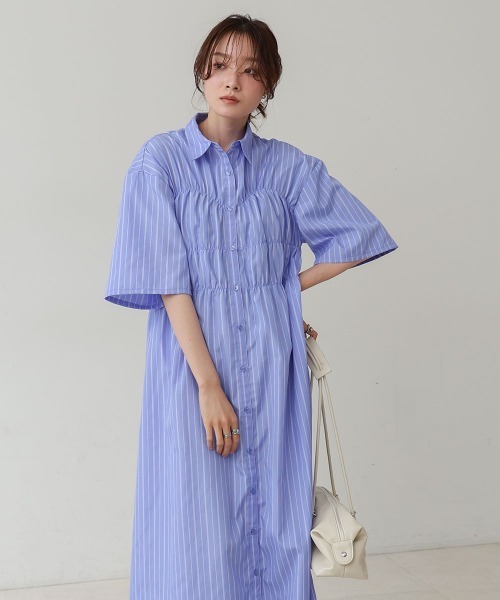 Bab(バブ)の「【再登場・選べるサイズ展開】ビスチェ風シャツワンピース(シャツワンピース・レディース・ブルー/アイボリー/ピンク・M/S)」の15枚目の写真