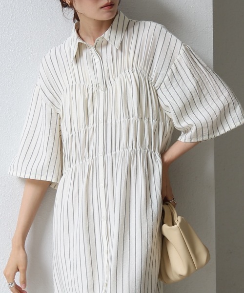 Bab(バブ)の「【再登場・選べるサイズ展開】ビスチェ風シャツワンピース(シャツワンピース・レディース・ブルー/アイボリー/ピンク・M/S)」の11枚目の写真