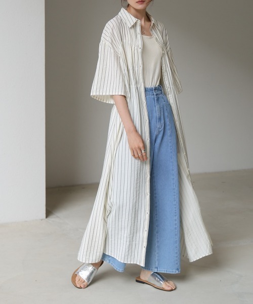 Bab(バブ)の「【再登場・選べるサイズ展開】ビスチェ風シャツワンピース(シャツワンピース・レディース・ブルー/アイボリー/ピンク・M/S)」の5枚目の写真