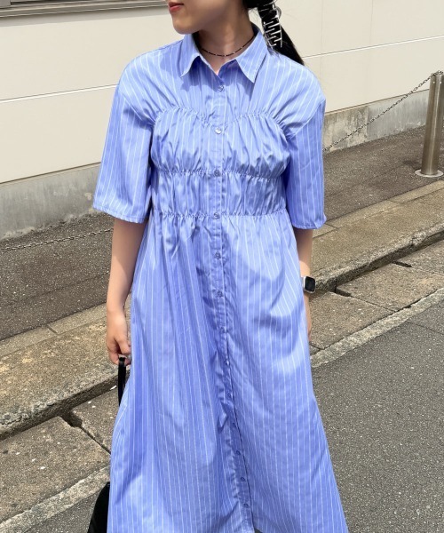 Bab(バブ)の「【再登場・選べるサイズ展開】ビスチェ風シャツワンピース(シャツワンピース・レディース・ブルー/アイボリー/ピンク・M/S)」の14枚目の写真
