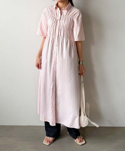 Bab(バブ)の「【再登場・選べるサイズ展開】ビスチェ風シャツワンピース(シャツワンピース・レディース・ブルー/アイボリー/ピンク・M/S)」の17枚目の写真