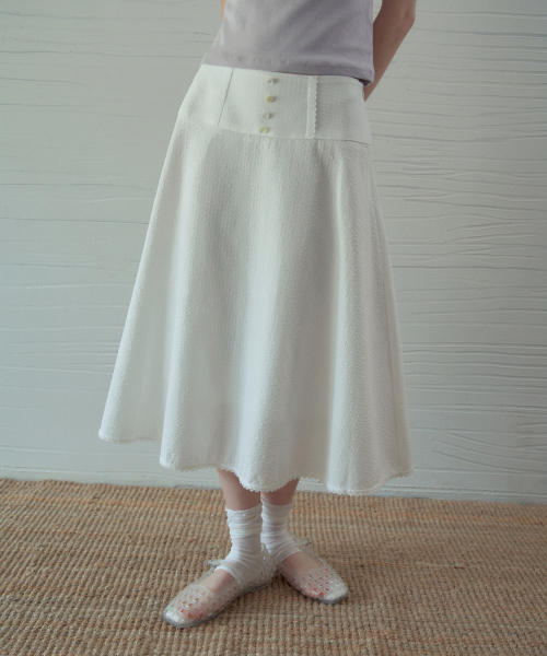 OURNOSTALGIA（アワー ノスタルジア）の「Beni Lace Check Button Skirt_White(OB6SK13)（スカート・レディース・ホワイト・SMALL/MEDIUM）」の2枚目の写真