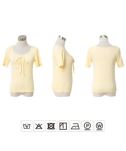 KOBE LETTUCE(コウベレタス)の「フロントレースギャザーリボントップス(Tシャツ/カットソー・レディース・杢グレー/アイボリー/イエロー・M)」の17枚目の写真