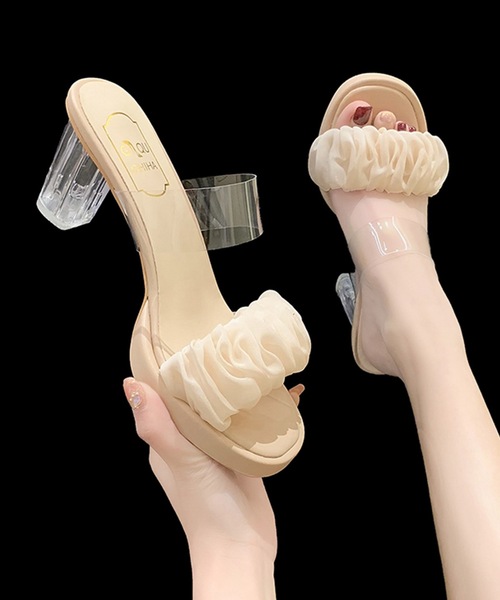 Lace Ladies(レースレディース)の「シフォン ベルト クリア ヒール サンダル(サンダル・レディース・ホワイト/アイボリー・22.5cm/23cm/23.5cm/24cm/24.5cm/25cm)」の4枚目の写真