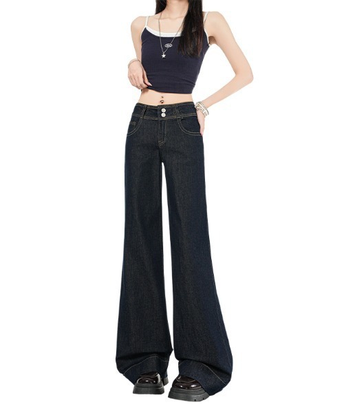 LUCPY（ラクピー）の「ハイウエストワイドデニムパンツ（デニムパンツ・レディース・ネイビー・LARGE/MEDIUM/SMALL/X-SMALL）」の4枚目の写真