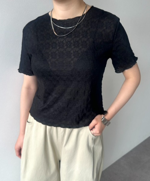 ELTONE(エルトーン)の「レースシアートップス(Tシャツ/カットソー・レディース・ブラック/ホワイト・FREE)」の2枚目の写真