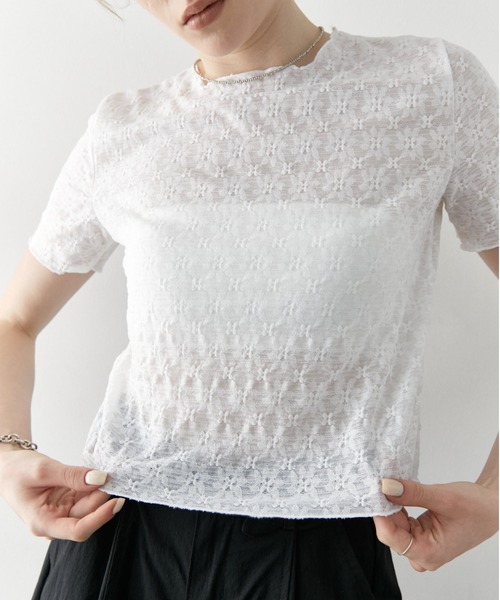 ELTONE(エルトーン)の「レースシアートップス(Tシャツ/カットソー・レディース・ブラック/ホワイト・FREE)」の3枚目の写真