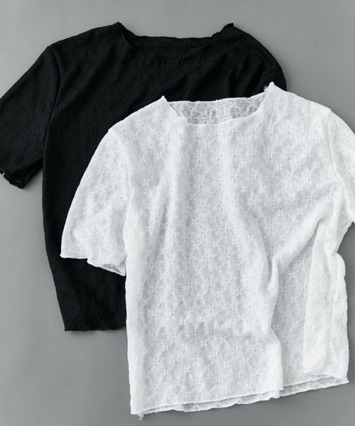 ELTONE(エルトーン)の「レースシアートップス(Tシャツ/カットソー・レディース・ブラック/ホワイト・FREE)」の12枚目の写真