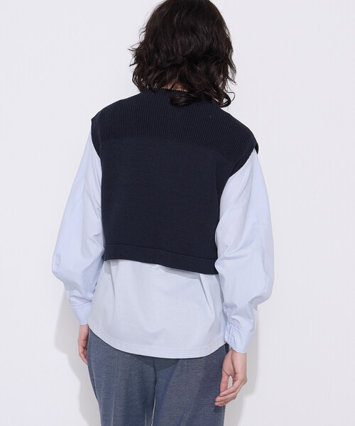 COMME CA（コムサ）の「〔 Sサイズ 〕 コットンポリエステルリリヤーン 前後切り替えベスト（ベスト・レディース・ネイビー/オフホワイト/ブラック・5号）」の4枚目の写真