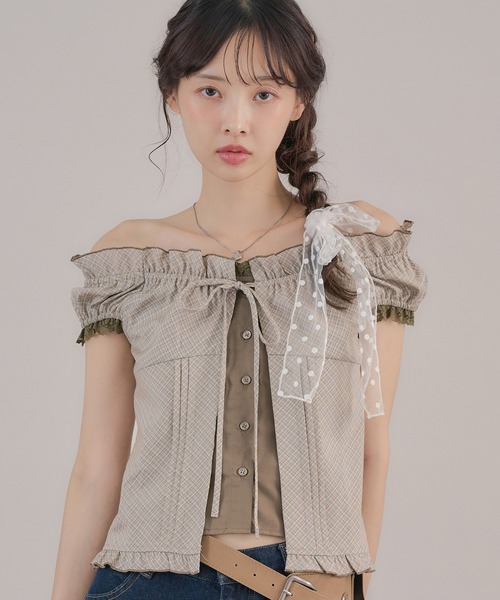 apres jour mignon(アプレジュールミニョン)の「2WAYレイヤードブラウス(シャツ/ブラウス・レディース・ベージュ系その他/ボルドー/ブルー・フリー/LARGE)」の7枚目の写真