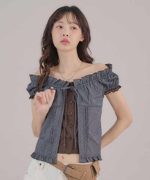 apres jour mignon(アプレジュールミニョン)の「2WAYレイヤードブラウス(シャツ/ブラウス・レディース・ベージュ系その他/ボルドー/ブルー・フリー/LARGE)」の12枚目の写真