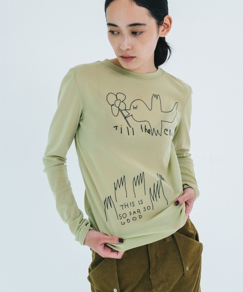 soduk(スドーク)の「little bird mesh t-shirt / リトルバードメッシュTシャツ(Tシャツ/カットソー・レディース・グリーン/ブラウン・ONE SIZE)」の1枚目の写真