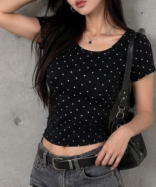 GLAMOROUS JANE(グラマラスジェーン)の「ドット柄クルーネックTシャツ(Tシャツ/カットソー・レディース・ホワイト/ブラック/ミント・FREE)」の2枚目の写真