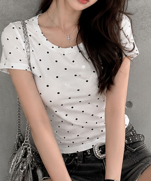 GLAMOROUS JANE(グラマラスジェーン)の「ドット柄クルーネックTシャツ(Tシャツ/カットソー・レディース・ホワイト/ブラック/ミント・FREE)」の21枚目の写真