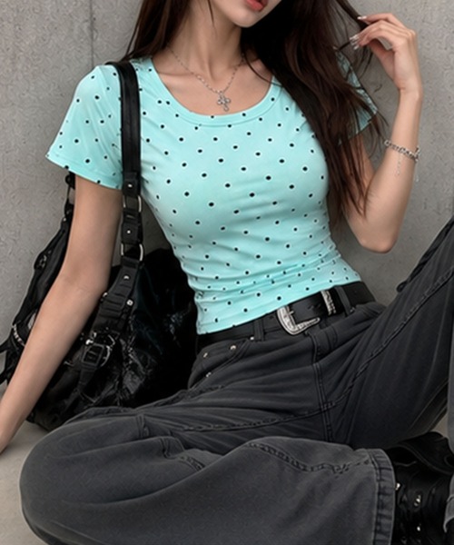 GLAMOROUS JANE(グラマラスジェーン)の「ドット柄クルーネックTシャツ(Tシャツ/カットソー・レディース・ホワイト/ブラック/ミント・FREE)」の14枚目の写真
