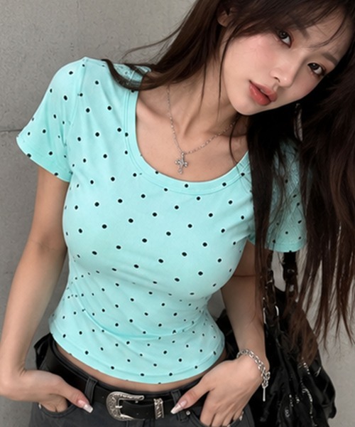 GLAMOROUS JANE(グラマラスジェーン)の「ドット柄クルーネックTシャツ(Tシャツ/カットソー・レディース・ホワイト/ブラック/ミント・FREE)」の13枚目の写真