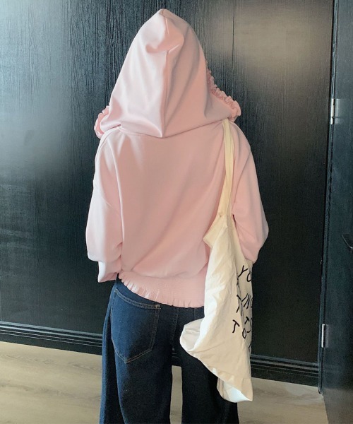ReRe（リリ）の「フリルデザインジップアップパーカー（パーカー・レディース・グレー/ピンク・MEDIUM/LARGE/X-LARGE）」の7枚目の写真
