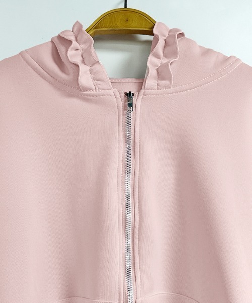 ReRe（リリ）の「フリルデザインジップアップパーカー（パーカー・レディース・グレー/ピンク・MEDIUM/LARGE/X-LARGE）」の13枚目の写真