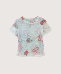Double Layer Graffiti Print Mesh Top/ダブルレイヤーグラフィティプリントメッシュトップス