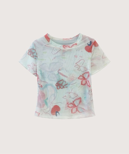 LA POMME petit(ラポミ・プチ)の「Double Layer Graffiti Print Mesh Top/ダブルレイヤーグラフィティプリントメッシュトップス(Tシャツ/カットソー・レディース・カラフル・FREE)」の1枚目の写真