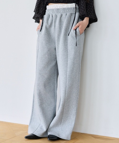 mysty woman(ミスティウーマン)の「ウエストレースレイヤースウェットパンツ 1077979(スウェットパンツ・レディース・アイボリー/グレー・FREE)」の2枚目の写真