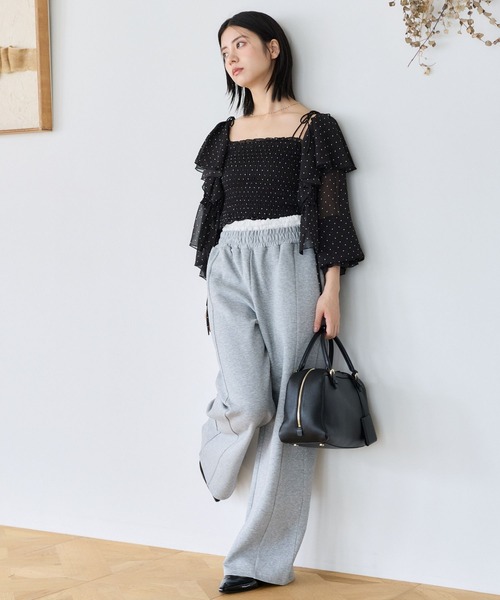 mysty woman(ミスティウーマン)の「ウエストレースレイヤースウェットパンツ 1077979(スウェットパンツ・レディース・アイボリー/グレー・FREE)」の3枚目の写真