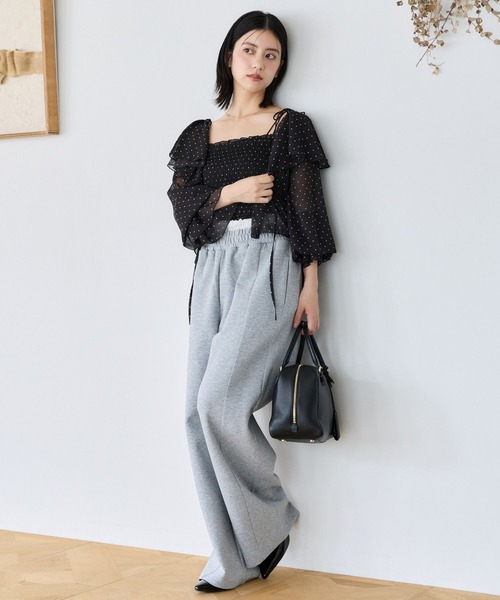 mysty woman(ミスティウーマン)の「ウエストレースレイヤースウェットパンツ 1077979(スウェットパンツ・レディース・アイボリー/グレー・FREE)」の4枚目の写真