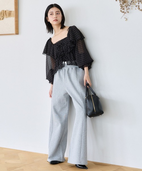 mysty woman(ミスティウーマン)の「ウエストレースレイヤースウェットパンツ 1077979(スウェットパンツ・レディース・アイボリー/グレー・FREE)」の5枚目の写真
