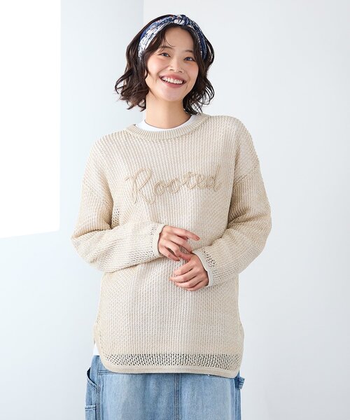HONEYSUCKLE ROSE(ハニーサックルローズ)の「テープヤーン刺繍メッシュセーター(ニット/セーター・レディース・アイボリー/ボルドー/スモーキーグリーン系・04/05)」の1枚目の写真