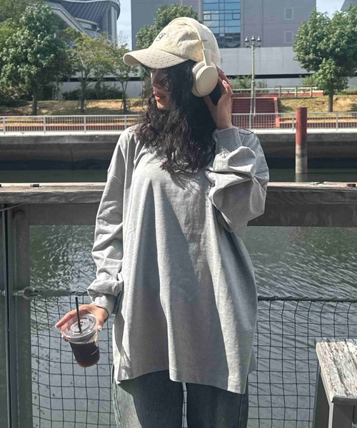 AS KNOW AS plus(アズノゥアズプラス)の「☆オーバーサイズ レトロクッキー 刺繍ロゴロンT【UNISEX ITEM】(Tシャツ/カットソー・レディース・杢グレー/スミクロ/キナリ・FREE)」の17枚目の写真