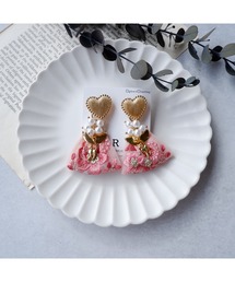 【R】1092　2wayハート×刺繍リボンピアス(MA)