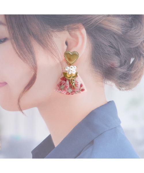 tone（トーン）の「【R】1092　2wayハート×刺繍リボンピアス(MA)（ピアス（両耳用）・レディース・ピンク・FREE）」の3枚目の写真